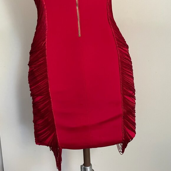 Guess Red Draped Fringe Bodycon Dress - Picture 7 of 13